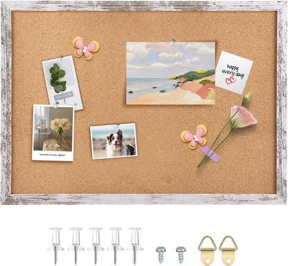 Cork Board Bulletin Board, 11.8x8.6 inches Mini Decorative Hanging Framed Cork Boards for Walls, Pin Board Vision Board for School Home Office, Bulletin Board with Wooden Frame(2230,WH,1p)