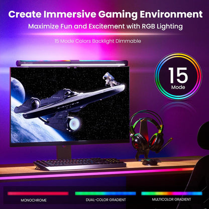 Quntis Monitor Light Bar 15.7", 24 RGB Backlight Modes for lmmersive Gaming Ambience, 900 Lux Glare-Free Computer Screen Lamp, High CRI 95 Eye Care Desk Light for Home Office