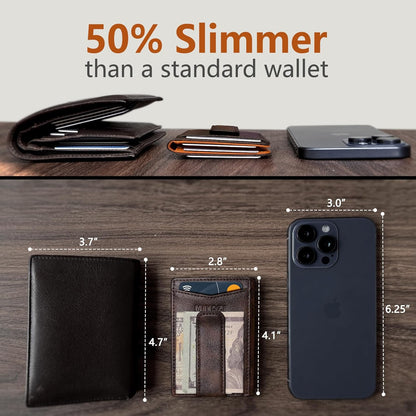 miyozi Airtag Wallet for Men- with Money Clip Gift Boxed, Magnetic Closure Slim Genuine Leather Front Pocket Wallet, 4.1"x 2.8", RFID Blocking