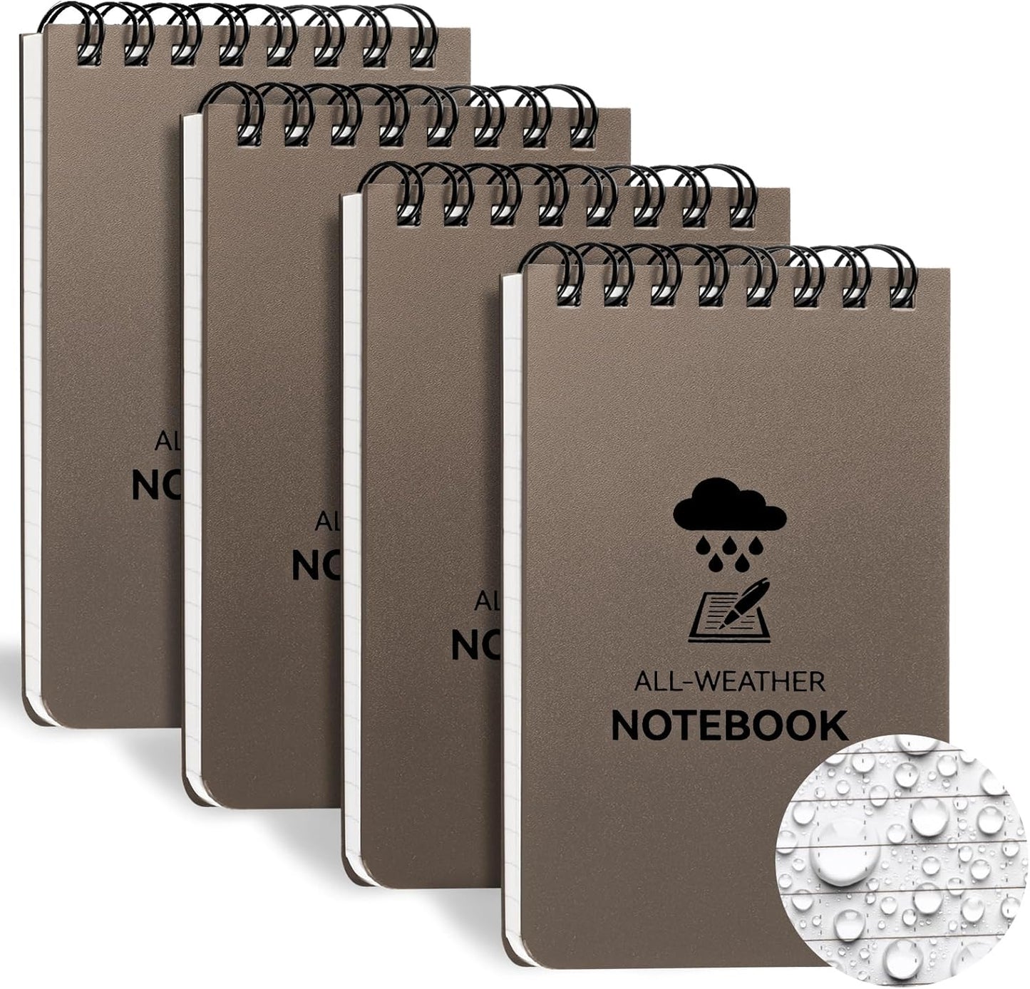 COIDEA Waterproof Notebook, 4 Pack Top-Spiral Pocket Notepad, 3" x 5" Weatherproof NotePad, All Weather Police Pocket Notebook Little Memo Steno Note Pads for Outdoor Office School Recording, Black