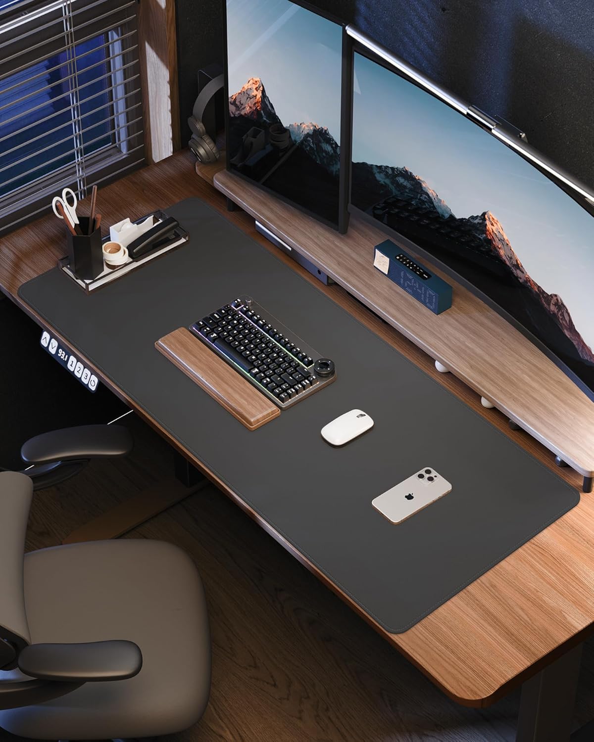 AFIING Desk Pad Protector 23.6" x 13.7" - Non-Slip Waterproof PU Leather Desk Mat for Mouse, Keyboard, Laptop, Office and Home Workspace (Beige)