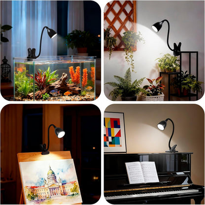 EJIAXIN Desk Lamp for Home Office - Clip on Reading Light and Bed Headboard Clamp Lamp, Bedside Gooseneck Table Lamp, Clip on Desk Lamps, Eye-Caring Desk Lamp for College Dorm Room Study Lamp, White
