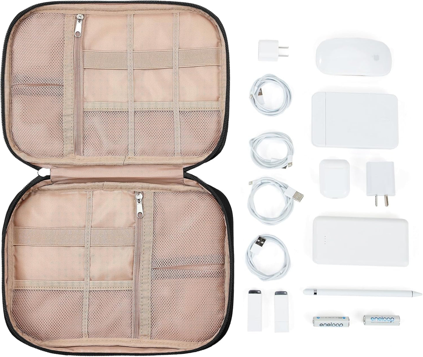 NISHEL Travel Cord Organizer Case, Tech Electronic Bag, Essentials for Charger, Cable, Phone, Hard Drive, USB, SD Card, Pink