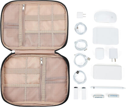NISHEL Travel Cord Organizer Case, Tech Electronic Bag, Essentials for Charger, Cable, Phone, Hard Drive, USB, SD Card, Pink