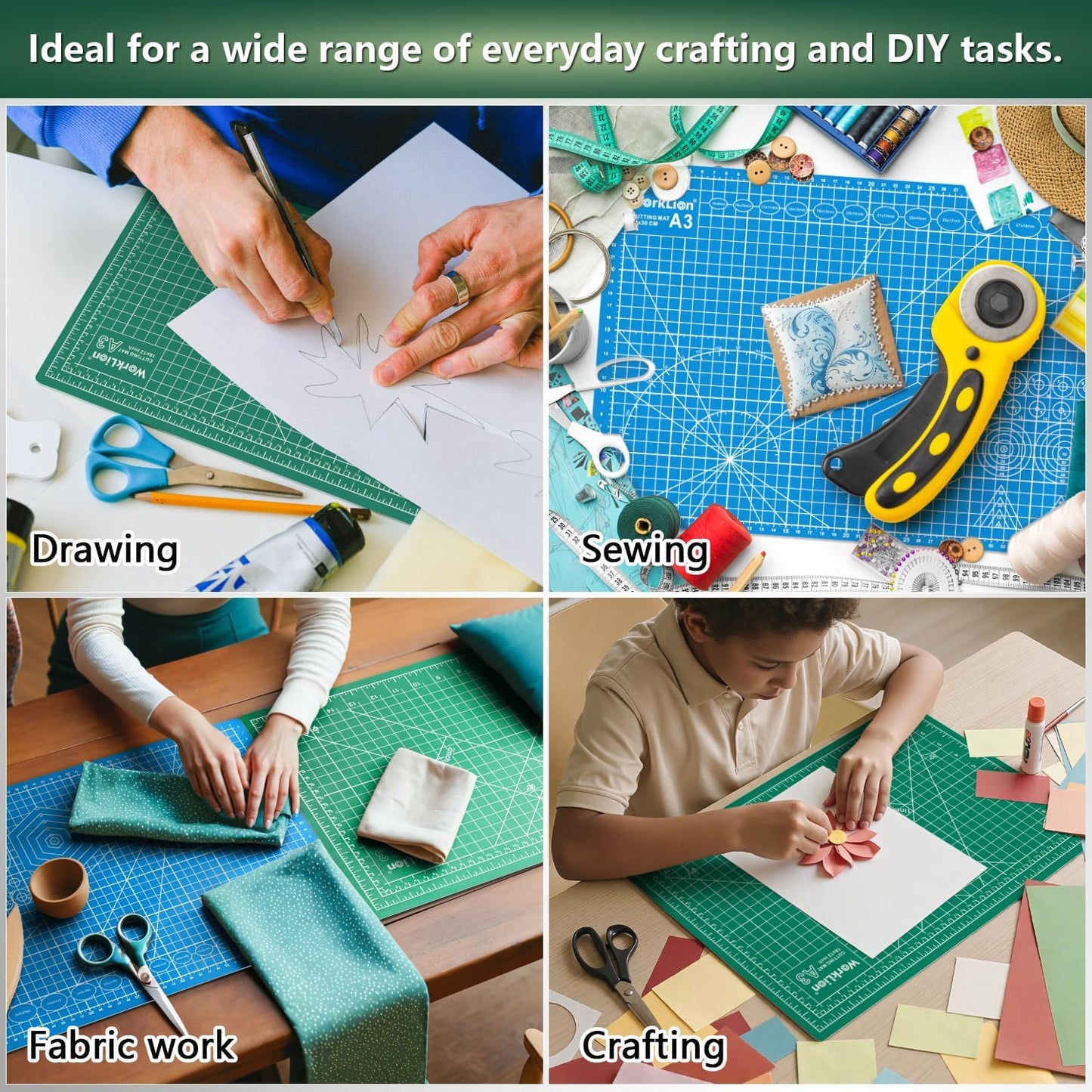 Worklion Self Healing Cutting Mat for Craft-Thickened 18inch x 12inch fabric sewing mat for quilting,rotary cutting, nonslip