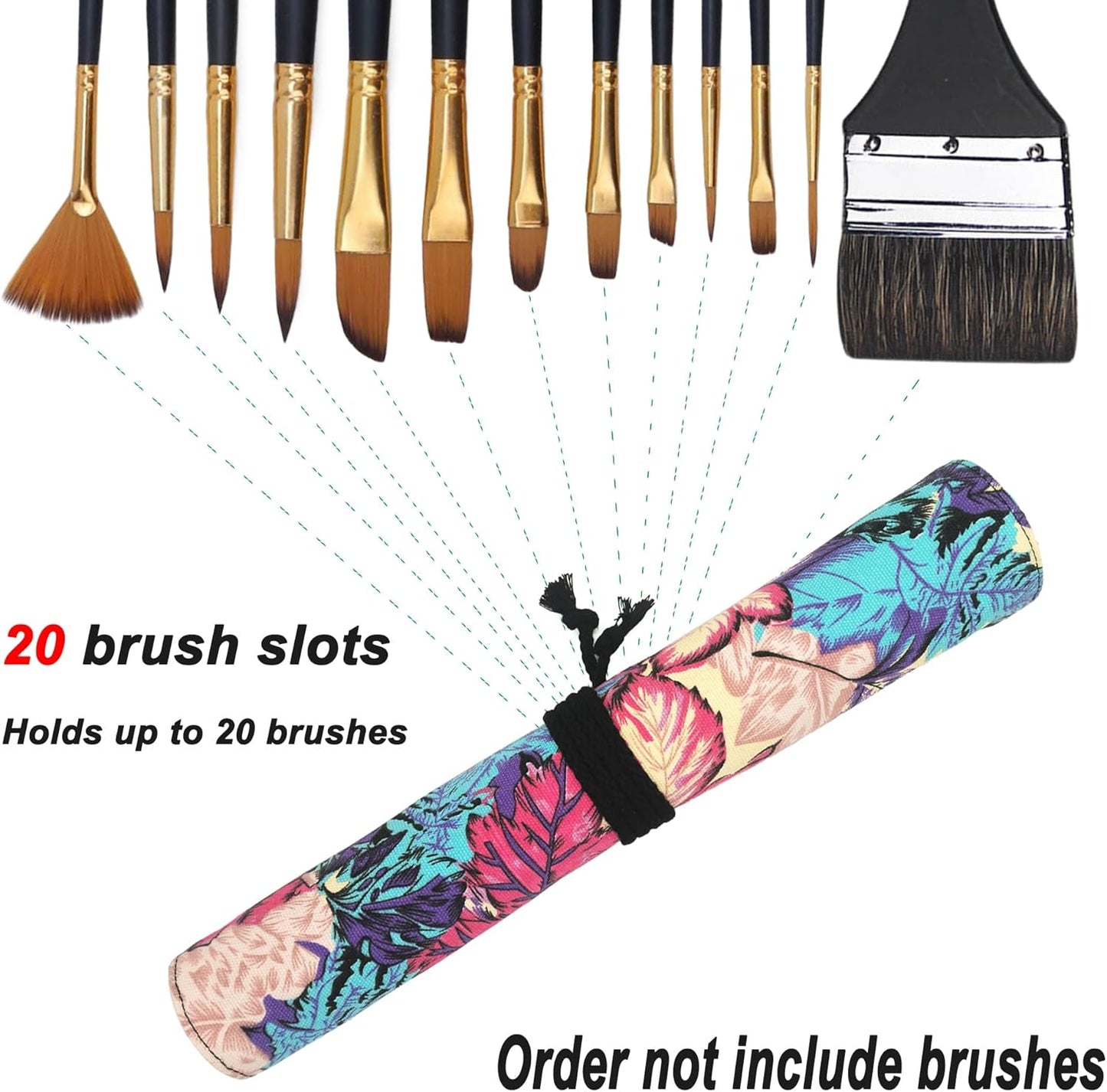 Funny live Paint Brush Holder Art Supplies, Artist Brush Holder & Art Supply Storage Organizer Roll-Up Case Bag, Protect Acrylic Oil Watercolor Paintbrushes (Peony-20 Slot Pockets)