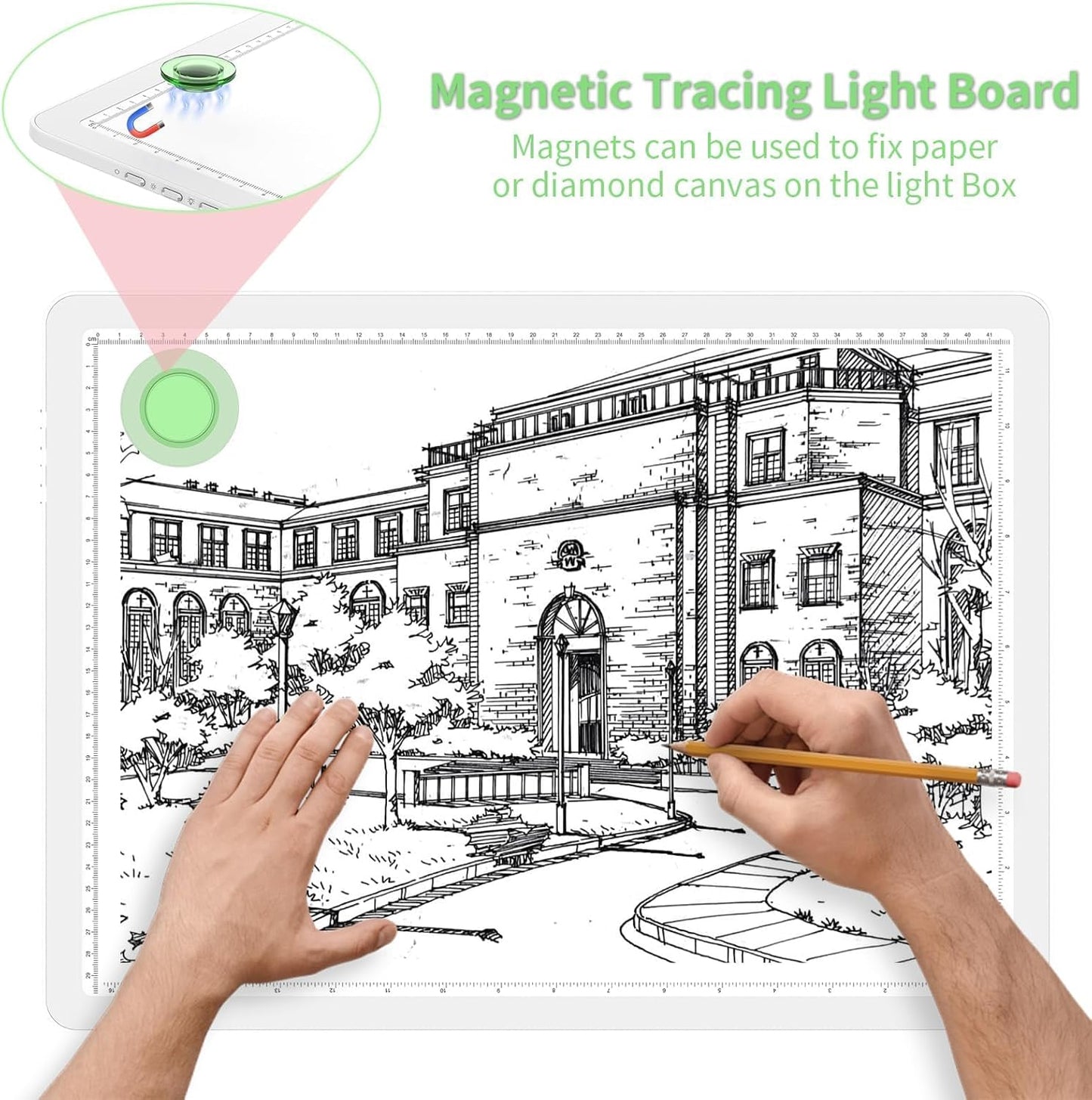 KOBAIBAN A3 Magnetic Light Pad with Bag, Rechargeable Diamond Art Light Board with Side Physical Buttons, 3 Color Light Modes Super Bright Light Table Light Box for Tracing, Drawing, Sketching (White)