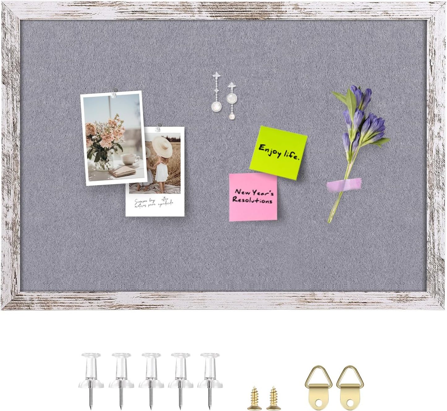 Cork Board Bulletin Board, 11.8x8.6 inches Mini Decorative Hanging Framed Cork Boards for Walls, Pin Board Vision Board for School Home Office, Bulletin Board with Wooden Frame(2230,WH,1p)