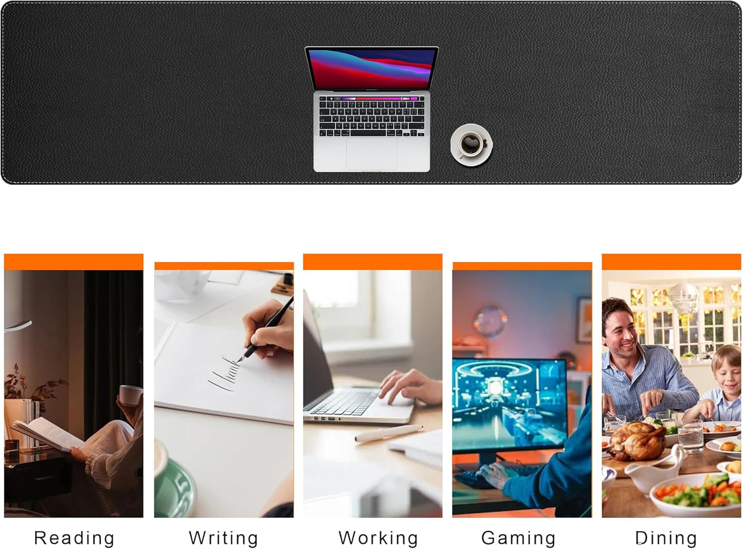 Mydours 40" x 20" Extra Large Desk Mat, PU Leather & Cork Desk Pad, Large XXL Desk Mouse Pad for Workstation, Office, Home, Computer Desk Mat with Keyboard & Mouse (Black)