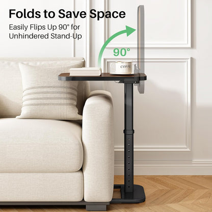 Kitstorack TV Tray Table, Adjustable Height & Flip-Top & Rounded Metal Corners, Snack Table for Couch, Sofa, Bed, Chair, Living Room, C Shaped End Side Table for Eating, Dinner or Laptop, Small Spaces
