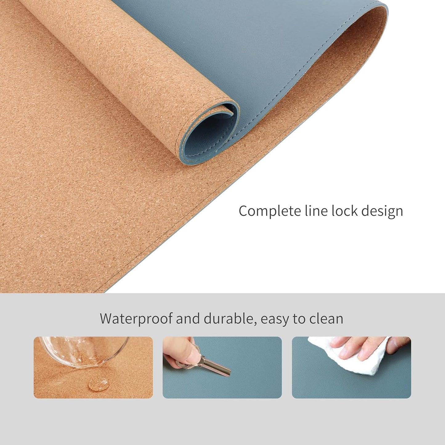 RENMTURE Dual-Sided Mouse Pad, Natural Cork & PU Leather Large Desk Pad for Office and Home Work, Desk Protector Non-Slip, Waterproof, Easy Clean (Olive Green, 32"x16")