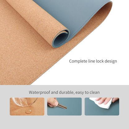 RENMTURE Dual-Sided Mouse Pad, Natural Cork & PU Leather Large Desk Pad for Office and Home Work, Desk Protector Non-Slip, Waterproof, Easy Clean (Olive Green, 32"x16")