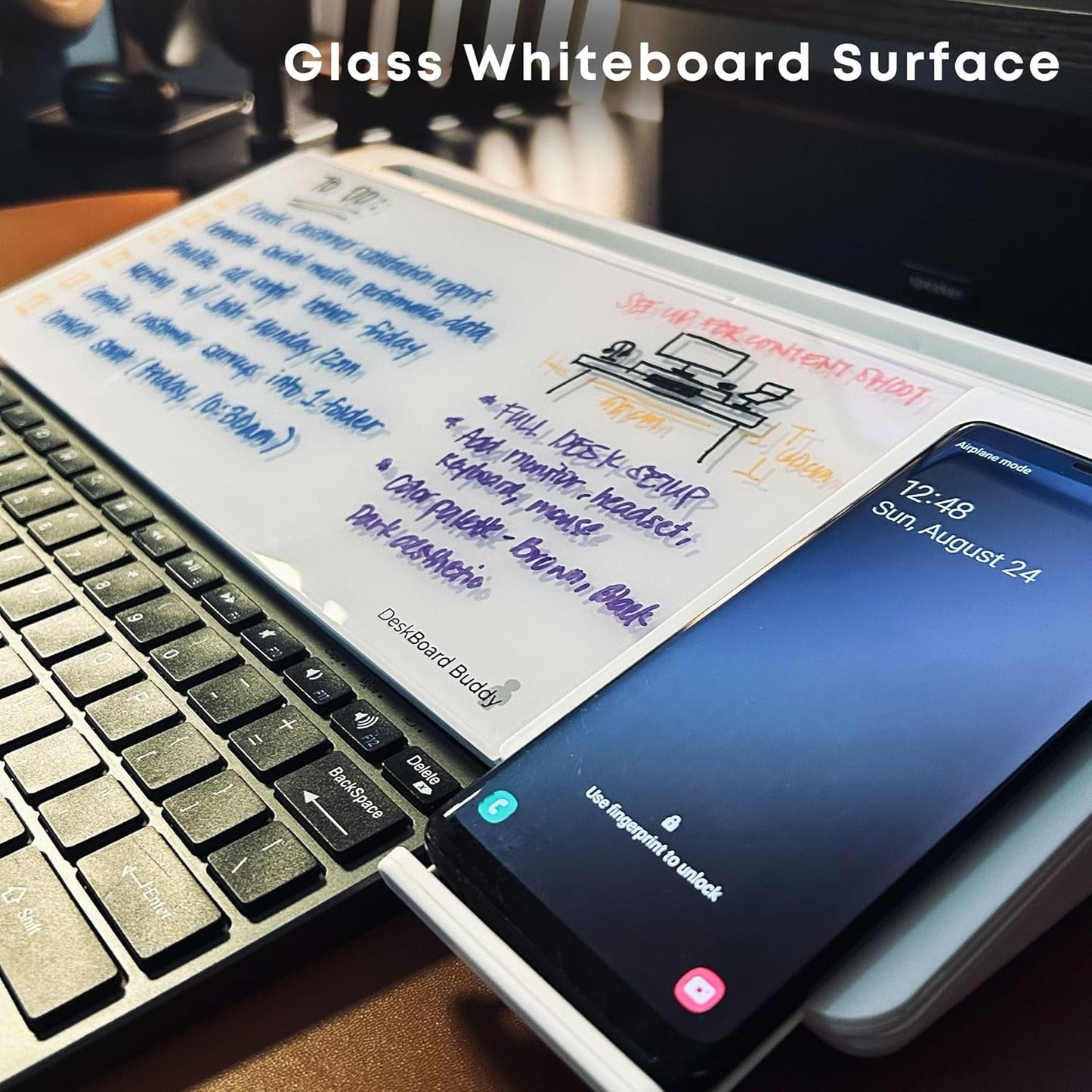 DeskBoard Buddy Desktop Whiteboard + 2 Markers (White with Wireless Charger)