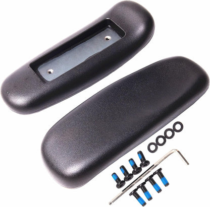 Office Chair Arm Replacement, PU Armrest Arm Pads Caps, Univeral 4" Mounting Hole, (Set of 2) Black with Screws Washer and Wrench