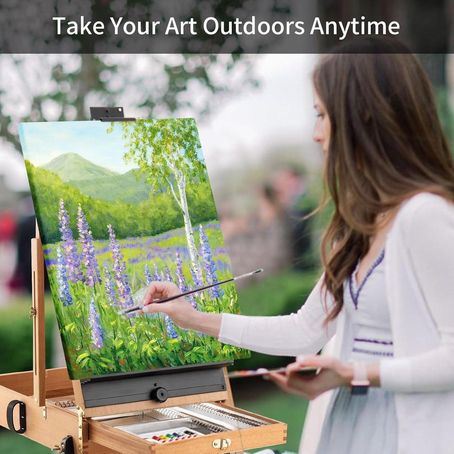 Falling in Art Light Weight French Style Field and Sketchebox Easel with Aluminum Tripod, Adjustable Beechwood Tripod Standing Easel with Drawer, Palette