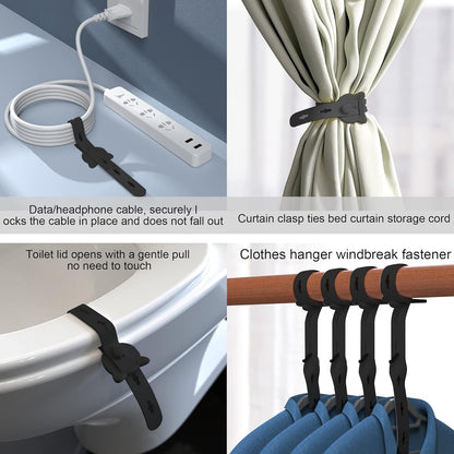 12Pcs Reusable Cable Ties, 10x0.6inch Elastic Silicone Cord Organizer Straps for Bundling and Organizing Cable Wires, Extendable Cable Management in Home, Kitchen, Closet, Office(Black)