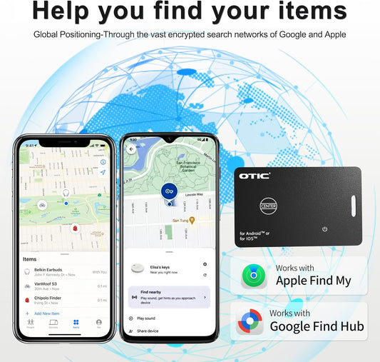 OTIC Dual System Bluetooth Wallet Tracker, 0.07in Slim Smart Tracker for Apple Find My (iOS) & Google Find Hub (Android), Rechargeable Finder with Sound Alert/Waterproof for Wallet/Luggage/Key/Bag