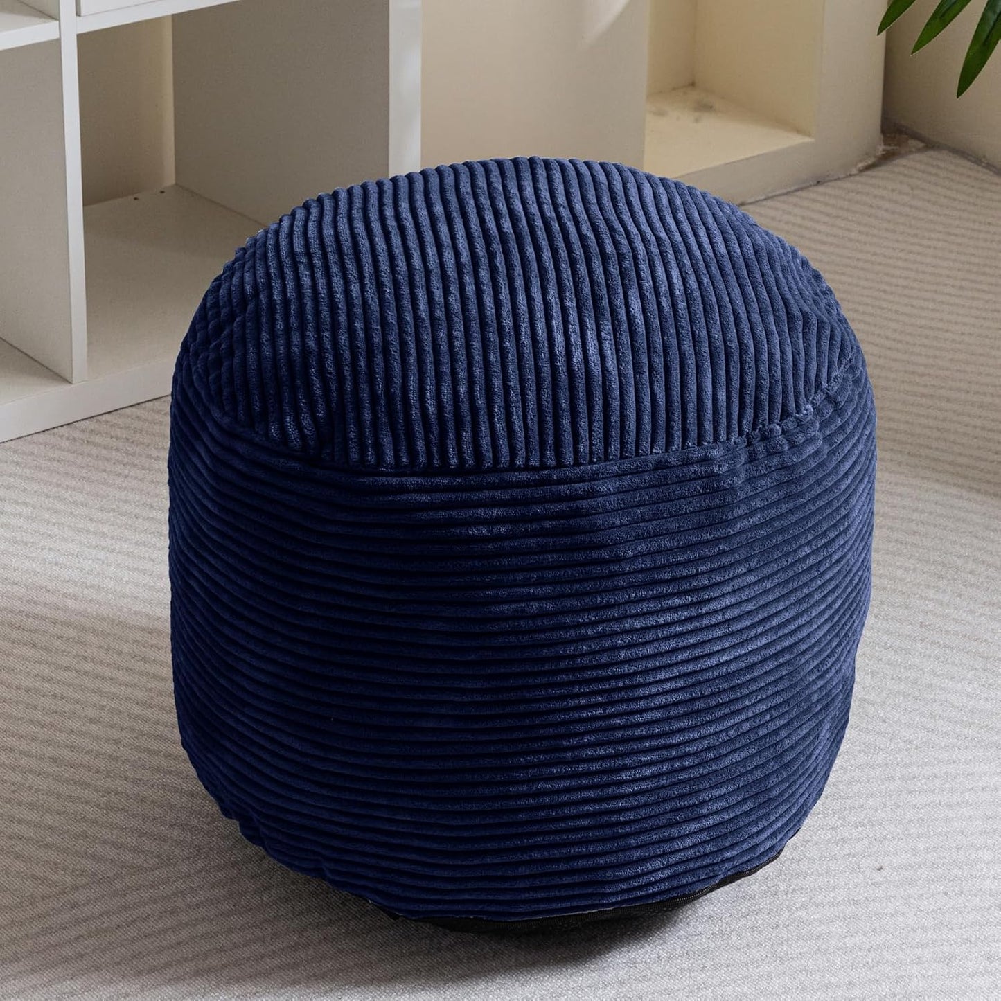 HIGOGOGO Round Stuffed Pouf Ottoman, Corduroy Poufs with Foam Chunk Filling, Furry and Fluffy Pouf Foot Stool Storage Ottoman, 20 X 15 Floor Poufs Foot Rest for Living Room, Dark Grey