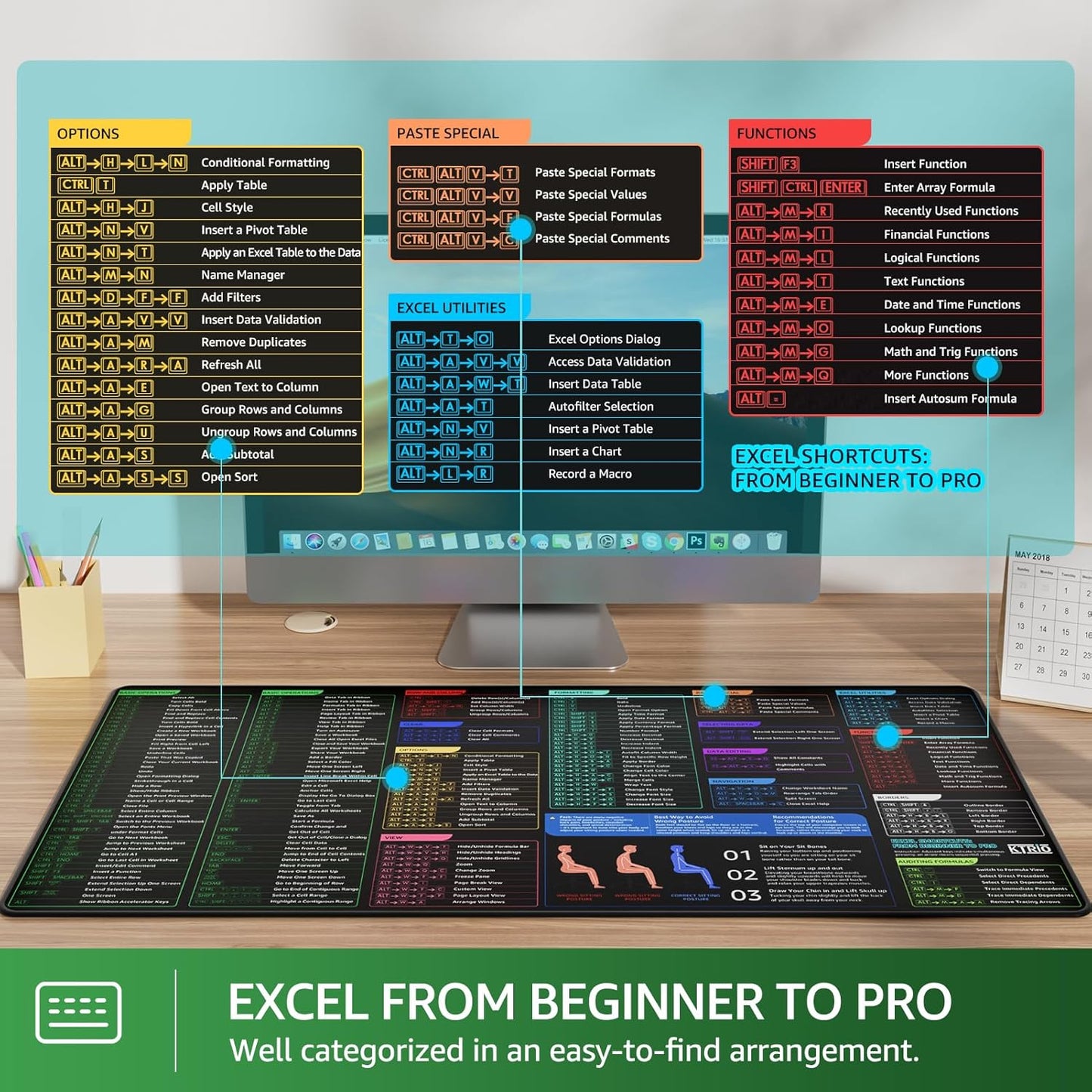 KTRIO Large Gaming Mouse Pad Desk Mat, Superior Micro-Weave Cloth for Precise Mouse Control, Non-Slip Rubber Base, Stitched Edges, Water-Resistant, for Gamer, Office & Home, 31.5" x 11.8" inches