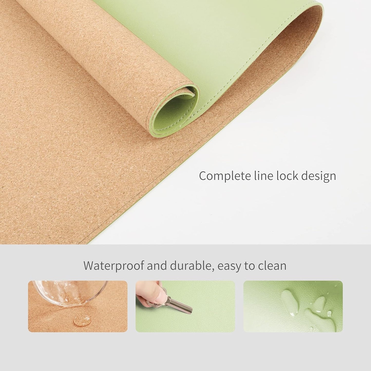 RENMTURE Dual-Sided Mouse Pad, Natural Cork & PU Leather Large Desk Pad for Office and Home Work, Desk Protector Non-Slip, Waterproof, Easy Clean (Olive Green, 32"x16")