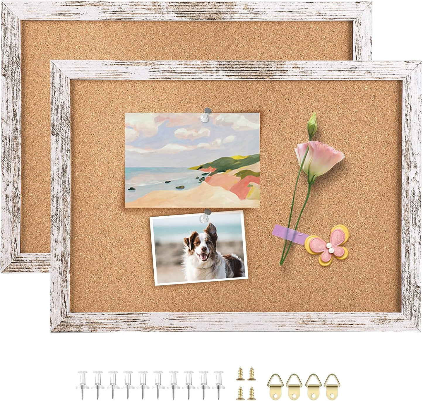 Cork Board Bulletin Board, 11.8x8.6 inches Mini Decorative Hanging Framed Cork Boards for Walls, Pin Board Vision Board for School Home Office, Bulletin Board with Wooden Frame(2230,WH,1p)
