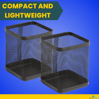 1InTheOffice Pen Cup Holder, Metal Mesh Pencil Cup Holder, Stackable Wire Mesh Regular Pencil Holder, Matte Black 2 Pack