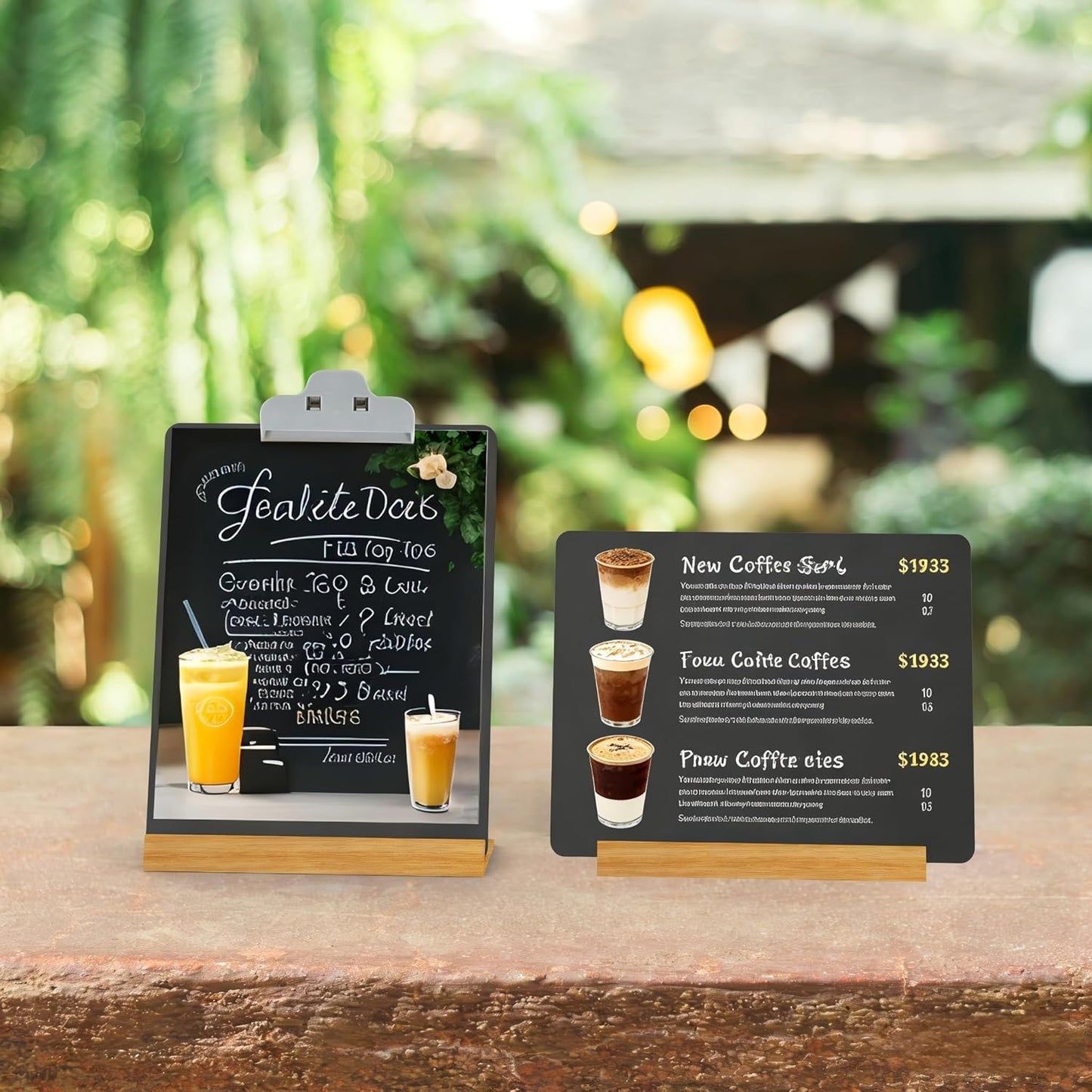 7.9x5.1 Desktop Chalkboard Sign with Wood Base, Message Board Menu Board Chalkboard for Shop Wedding Kitchen Home Party (3 Pack 7.9x5.1)