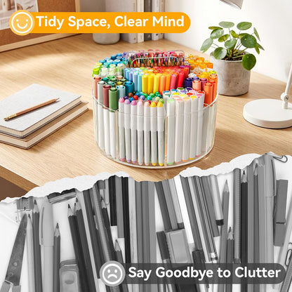 Ohuhu Acrylic Marker Organizer for Alcohol Markers, 360° Rotating Clear Acrylic Holder with Hidden Handle, 10 Compartments for Markers, Pens & Pencils, Home Classroom Office Desk Organizer