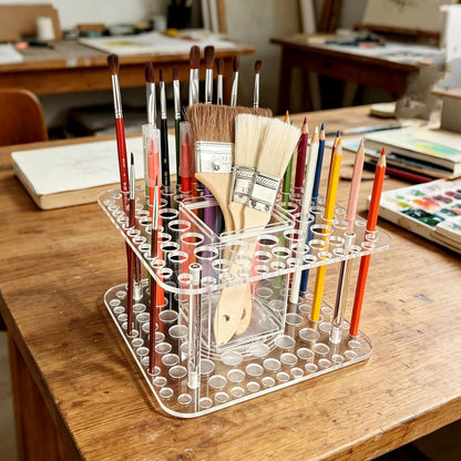Rotating Paint Brush Holder 92 Holes and Large Compartment 360° Spinning Acrylic Paintbrush Holder Organizer Artist Brush Holder Watercolor Brush Stand Rack