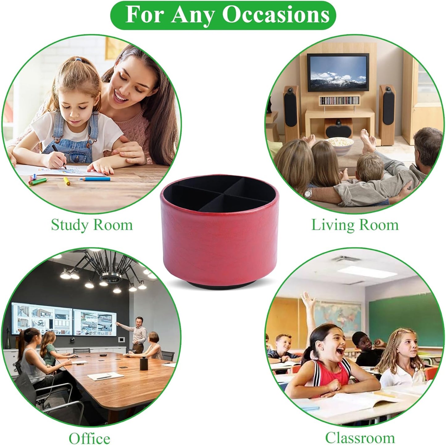 Round Leather Art Supply Organizer,Remote Control Holder,360 Degree Rotating,Multi-Functional Pencil Holder,4 Compartments Desktop Stationary Organizer(1-Fractal Flower) | Round - Colors C