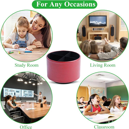 Round Leather Art Supply Organizer,Remote Control Holder,360 Degree Rotating,Multi-Functional Pencil Holder,4 Compartments Desktop Stationary Organizer(1-Fractal Flower) | Round - Colors C