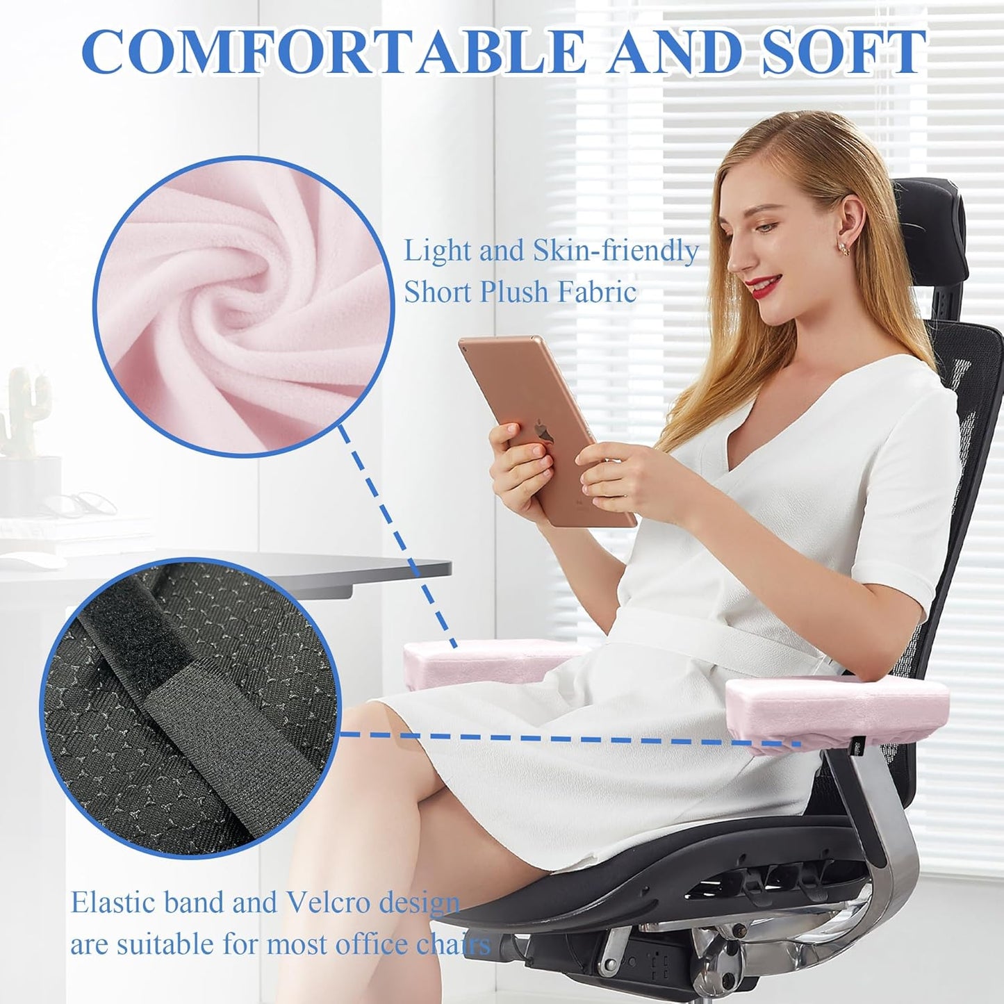 SPRING SEAON Office Chair Arm Covers Soft Memory Foam Arm Rest Pads Short Plush Gaming Chair Armrest Cushion Provide Cushioning for Elbows and Forearms 2 Pack Chair Covers for Arms (Pink)