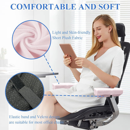 SPRING SEAON Office Chair Arm Covers Soft Memory Foam Arm Rest Pads Short Plush Gaming Chair Armrest Cushion Provide Cushioning for Elbows and Forearms 2 Pack Chair Covers for Arms (Pink)