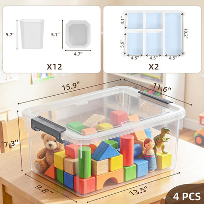 Citylife 17 QT Plastic Storage Bins Clear Storage Box with Lids Multipurpose Stackable Storage Containers for Organizing Tool, Craft, Crayon