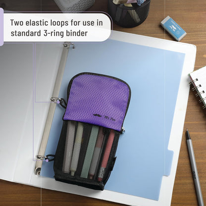 Mr. Pen- Standing Pencil Case Pouch, Sit & Lay Mesh-View Design, Black & Gray, Interior Pocket & 2 Elastic Binder Loops, Cute Pencil Case for Girls and Boys