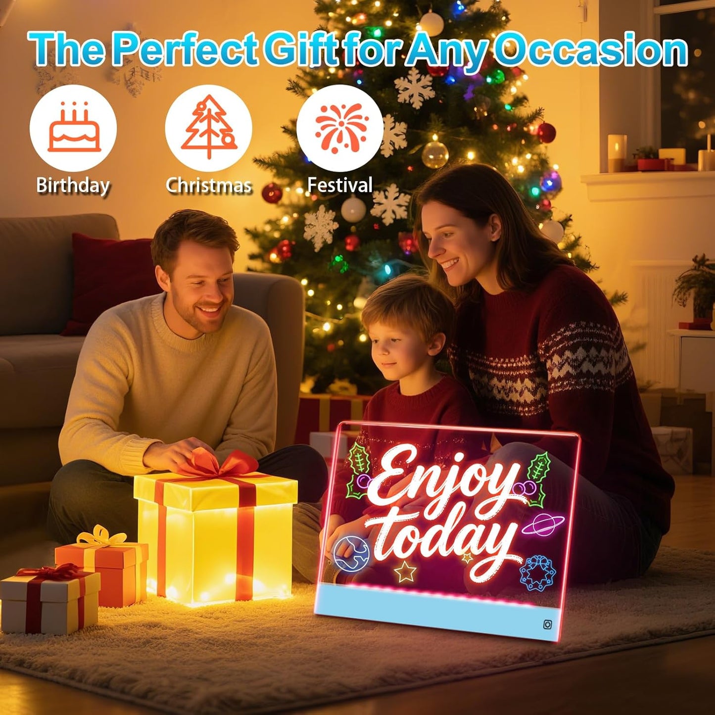 Rechargeable LED Drawing Board for Kids with Tracing Pages, Lumi Board Magnetic Light Up Acrylic Dry Erase Board, LED Note Board with 4 Magnets, Birthday Gifts Toy for Kids/Girls