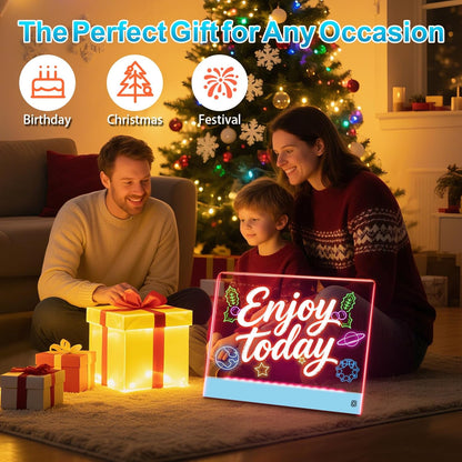 Rechargeable LED Drawing Board for Kids with Tracing Pages, Lumi Board Magnetic Light Up Acrylic Dry Erase Board, LED Note Board with 4 Magnets, Birthday Gifts Toy for Kids/Girls