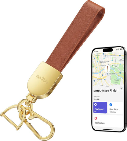 Keychain, Works with Apple Find My, Leather Car Keychain for Women and Men, Car Key Fob Holder, Key Chain with GPS Tracker, Anti-Lost Smart Keys Finder, Rechargeable, Black