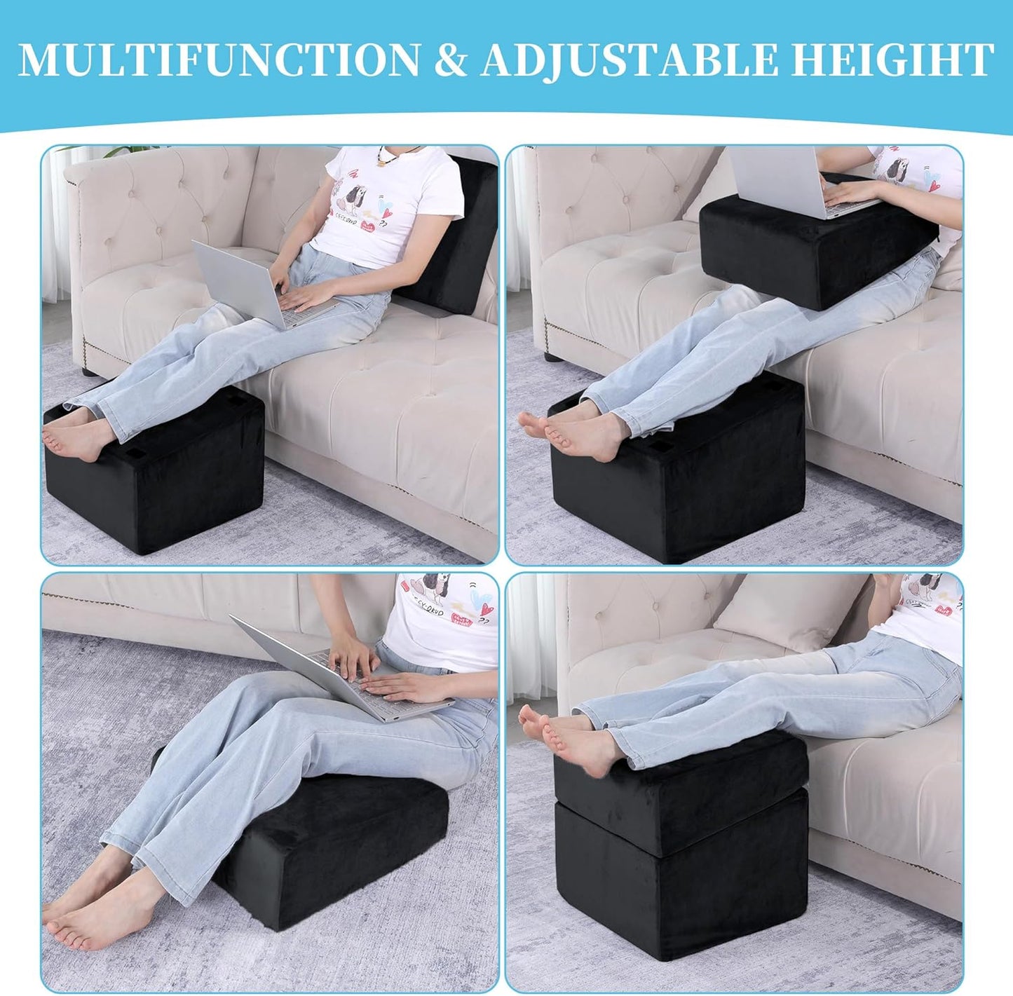 ROYALAY Adjustable Foot Rest Under Desk for Office, High-Density Foam Foot Rest with 3 Adjustable Heights, Ergonomic Footrest with Washable Cover for Home, Airplane, Travel(17 * 11 * 17in, Gray)