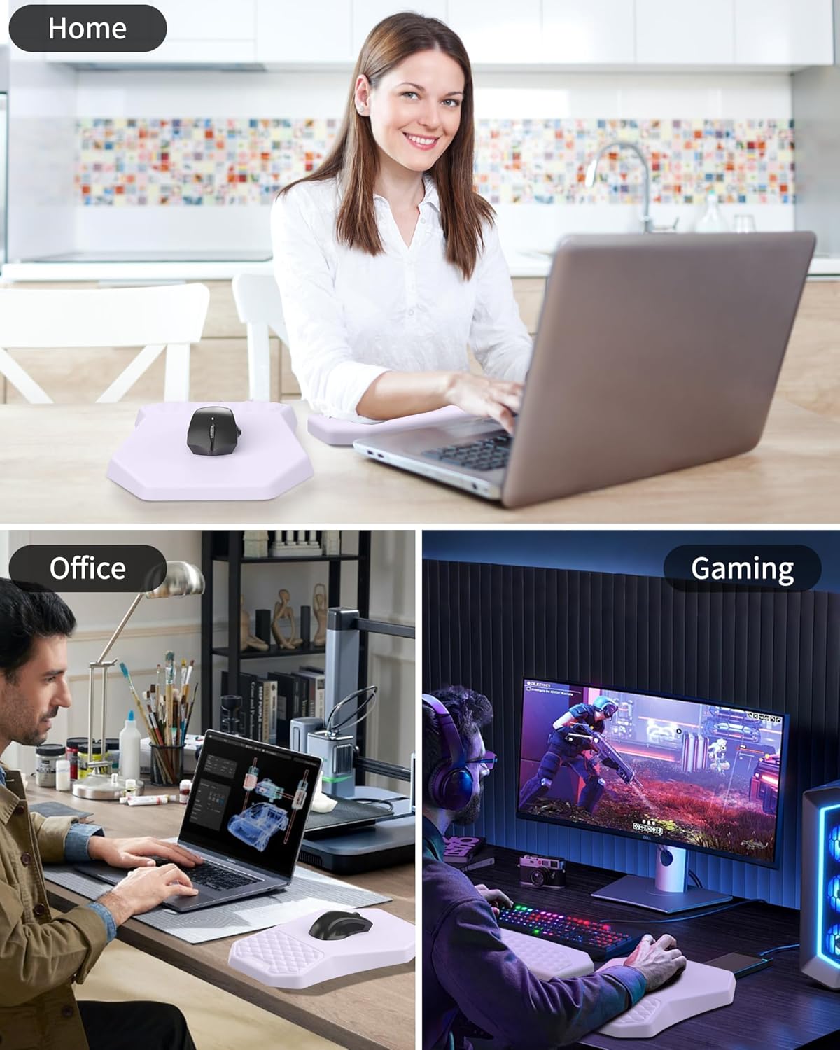 Ergonomic Mouse Pad and Keyboard Wrist Rest Support Set, Massage Design Mousepad for Carpal Tunnel Pain Relief, Memory Foam, Non-Slip PU Base for Computer Desk, Black
