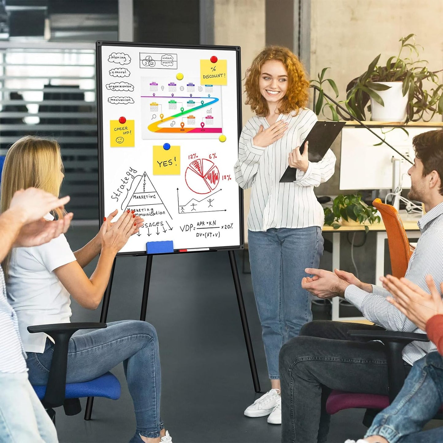 Magnetic Whiteboard Easel Stand, Dry Erase 36 x 24 White Board with Height Adjustable Tripod Stand, 3' x 2' Flipchart Easel Stand Presentation Board, 6 Magnets, 1 Eraser, 2 Pens