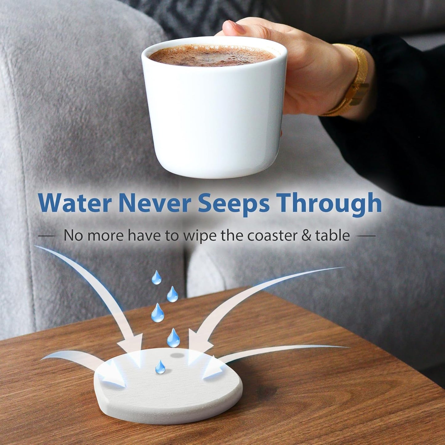 Diatomaceous Earth Coasters Set of 2 for Drinks, Moisture Water Absorbent Stone Coasters for Table Desk at Work, Water Absorbing Instant Drying Diatomite, Modern White