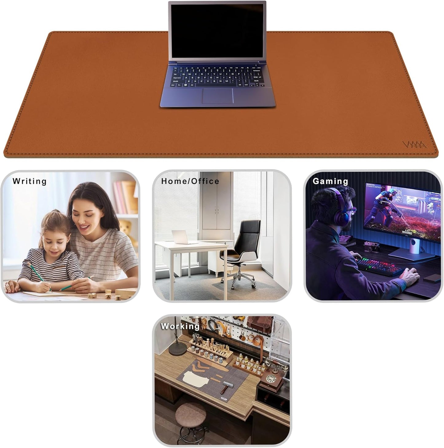 Vyaaa PU Leather & Cork Desk Mat, 39.4"x15.7" Dual Sided Computer Desk mat, Waterproof Large Mouse Pad, Non-Slip Office Desk pad, Office Desk Protector for Work/Gaming/Home (Black)
