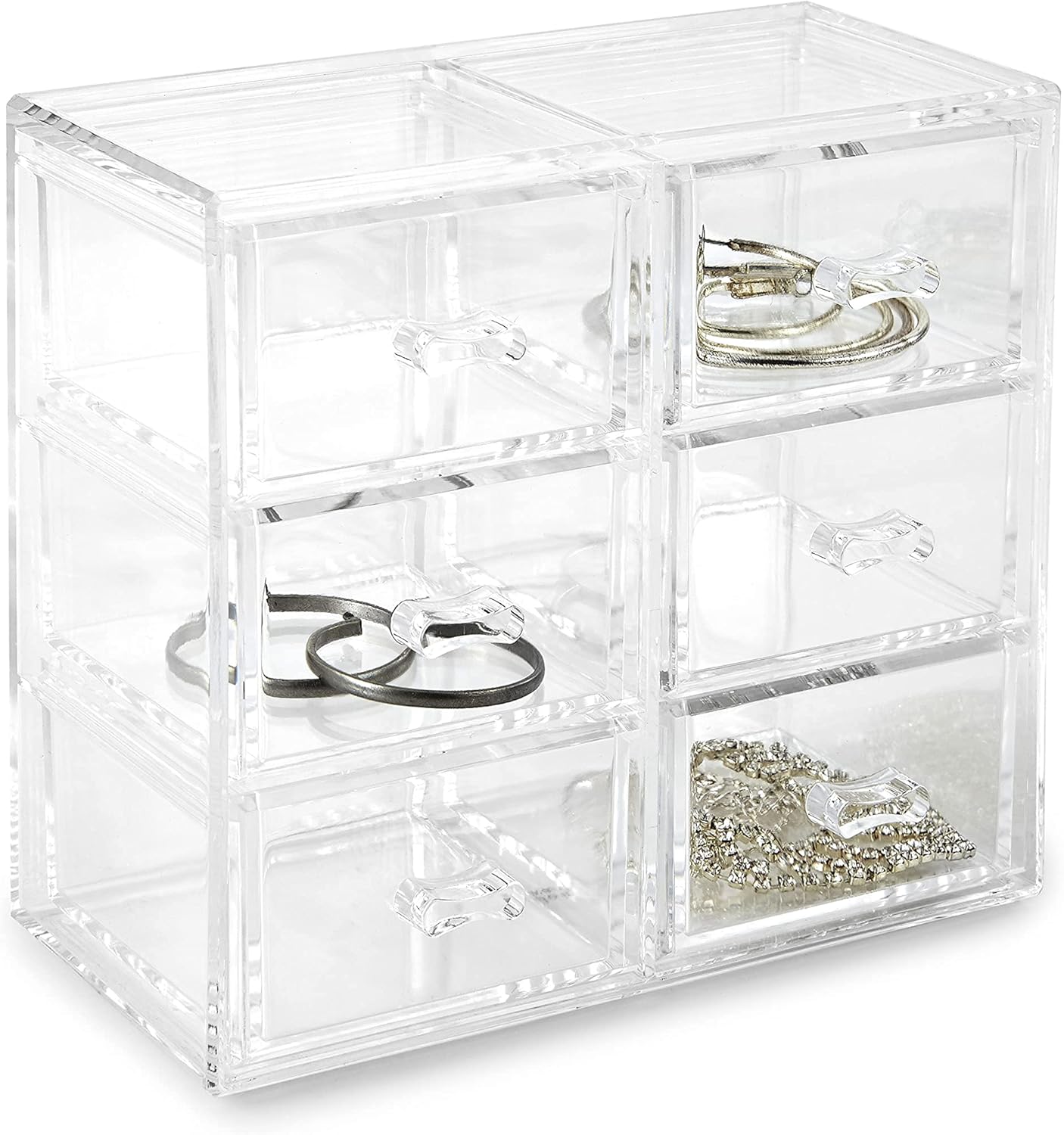 Huang Acrylic Clear Stackable Upright 3-Drawer Organizer, Makeup Jewelry Accessories Cosmetic Countertop Storage Display 3.5 x 3.25 x 5.75 inches