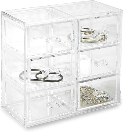 Huang Acrylic Clear Stackable Upright 3-Drawer Organizer, Makeup Jewelry Accessories Cosmetic Countertop Storage Display 3.5 x 3.25 x 5.75 inches