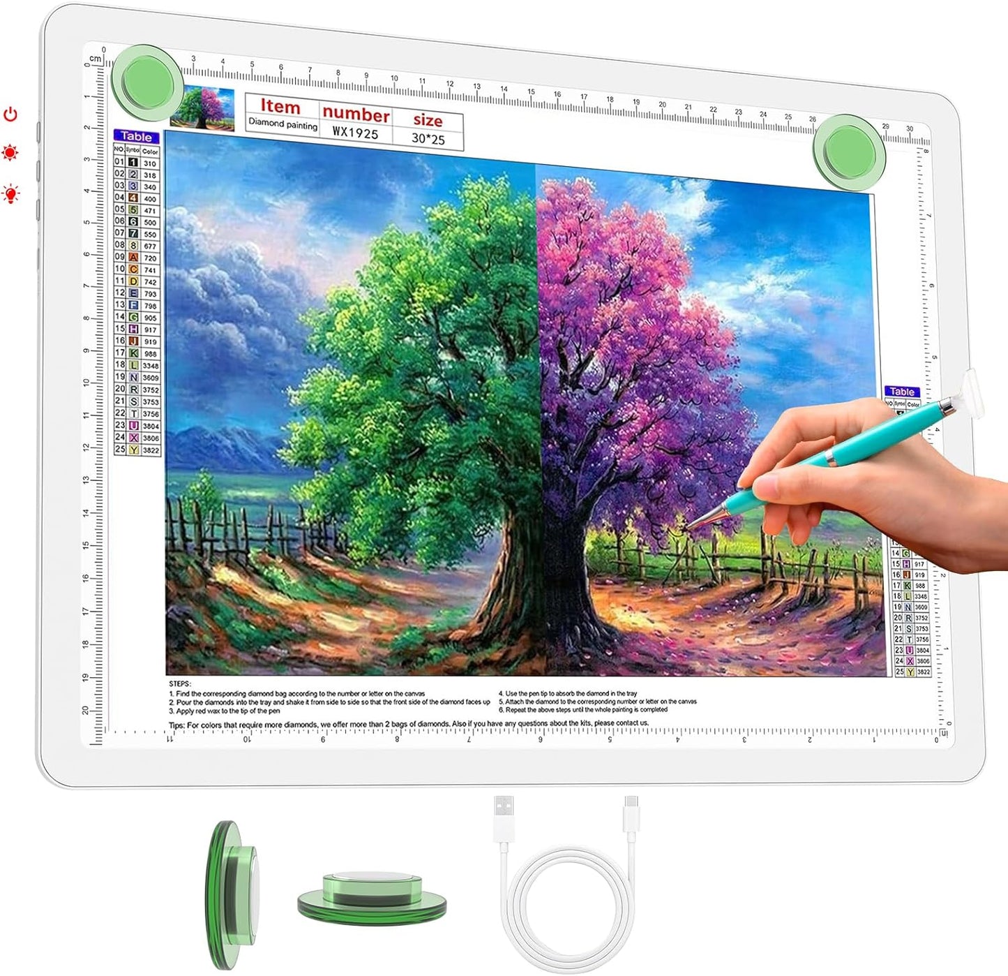 Phylosal Rechargeable A3 LED Light Pad for Diamond Painting, Ultra-Thin Magnetic Tracing Light Box for Drawing, Diamond Art Light Board with Side Button, Super Bright Light Table for Sketching (White)