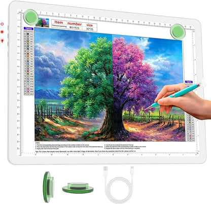 Phylosal Rechargeable A3 LED Light Pad for Diamond Painting, Ultra-Thin Magnetic Tracing Light Box for Drawing, Diamond Art Light Board with Side Button, Super Bright Light Table for Sketching (White)