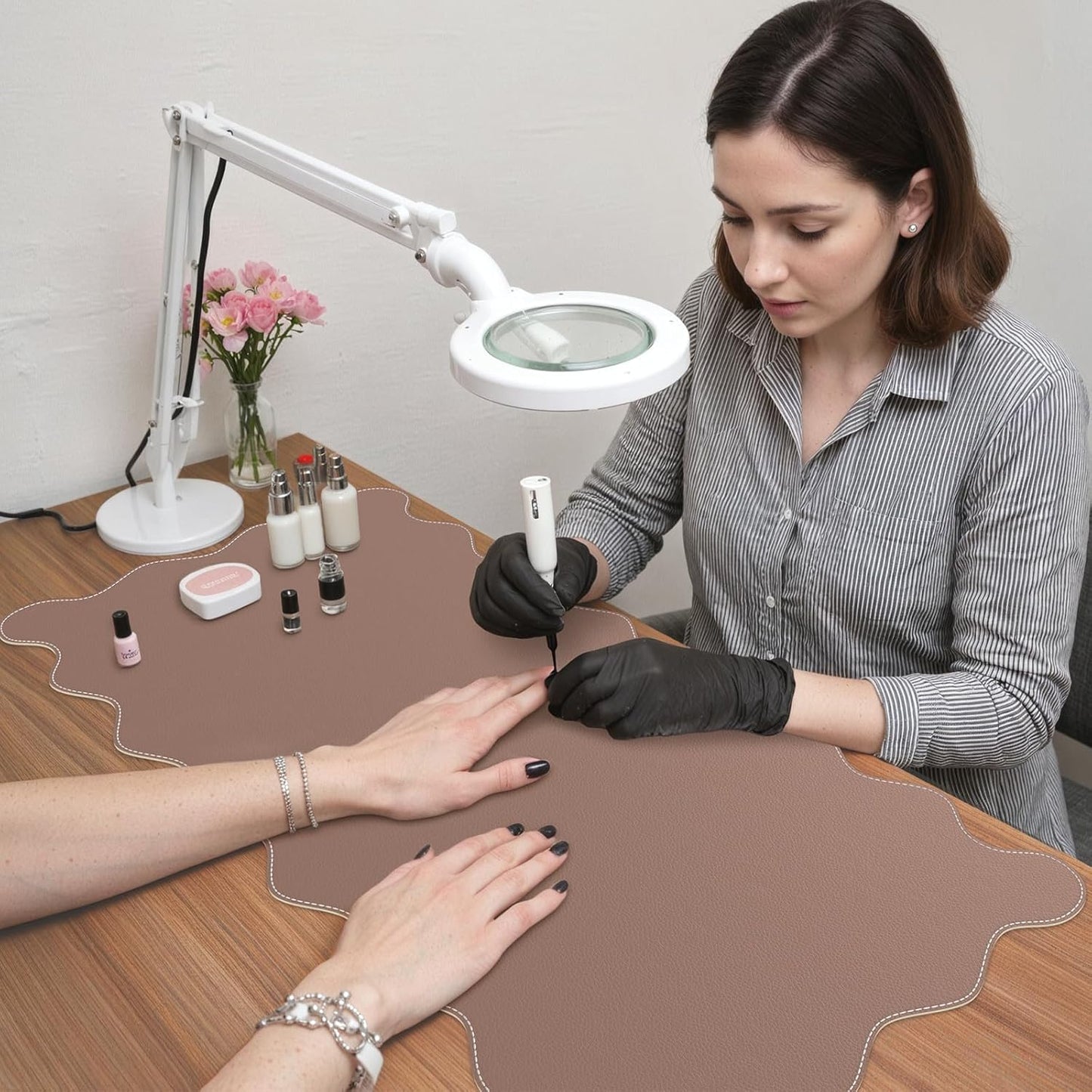 iCasso Pink Leather Desk Mat,Extra Large Scalloped Mouse Pad for Desktop,Waterproof PU Nail Table Mat,Cute Keyboard Mats for Women Girl,Non-Slip Desk Cover Mat for Office Home Dorm