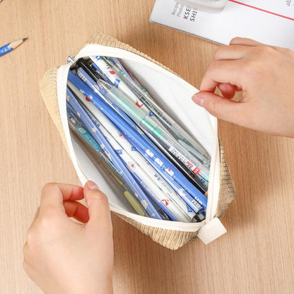Pencil Bag Pen Case, Soft Corduroy Small Pencil Pouch Organizer with Zipper, Cute Pencil Case Pouch Stationery for Girls and Boys – Apricot