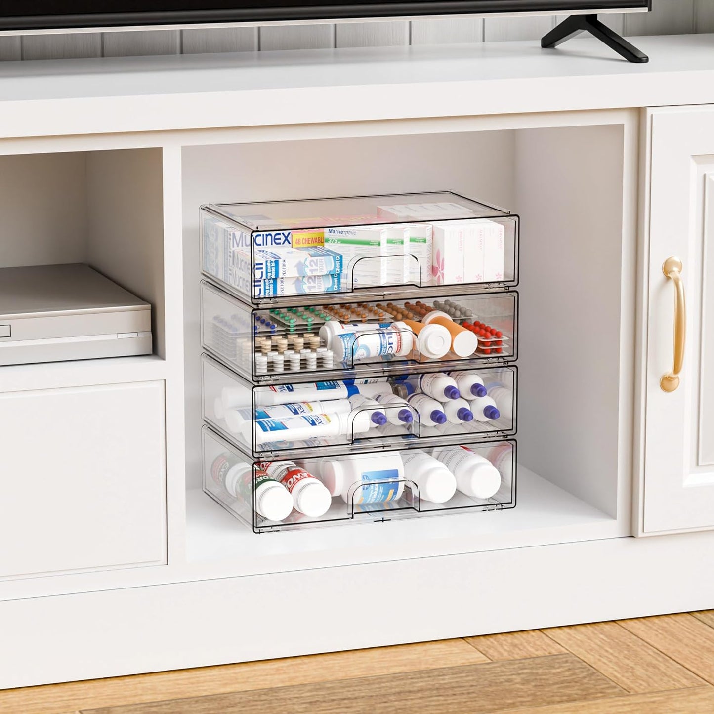 Yieach 8 Pack Small Clear Stackable Storage Drawers,2.2'' Tall Desk Organization and Storage,Plastic Office Supply Organizer,Acrylic Storage Containers for Makeup,Hair Clip,Accessory,Pen,Art Crafts